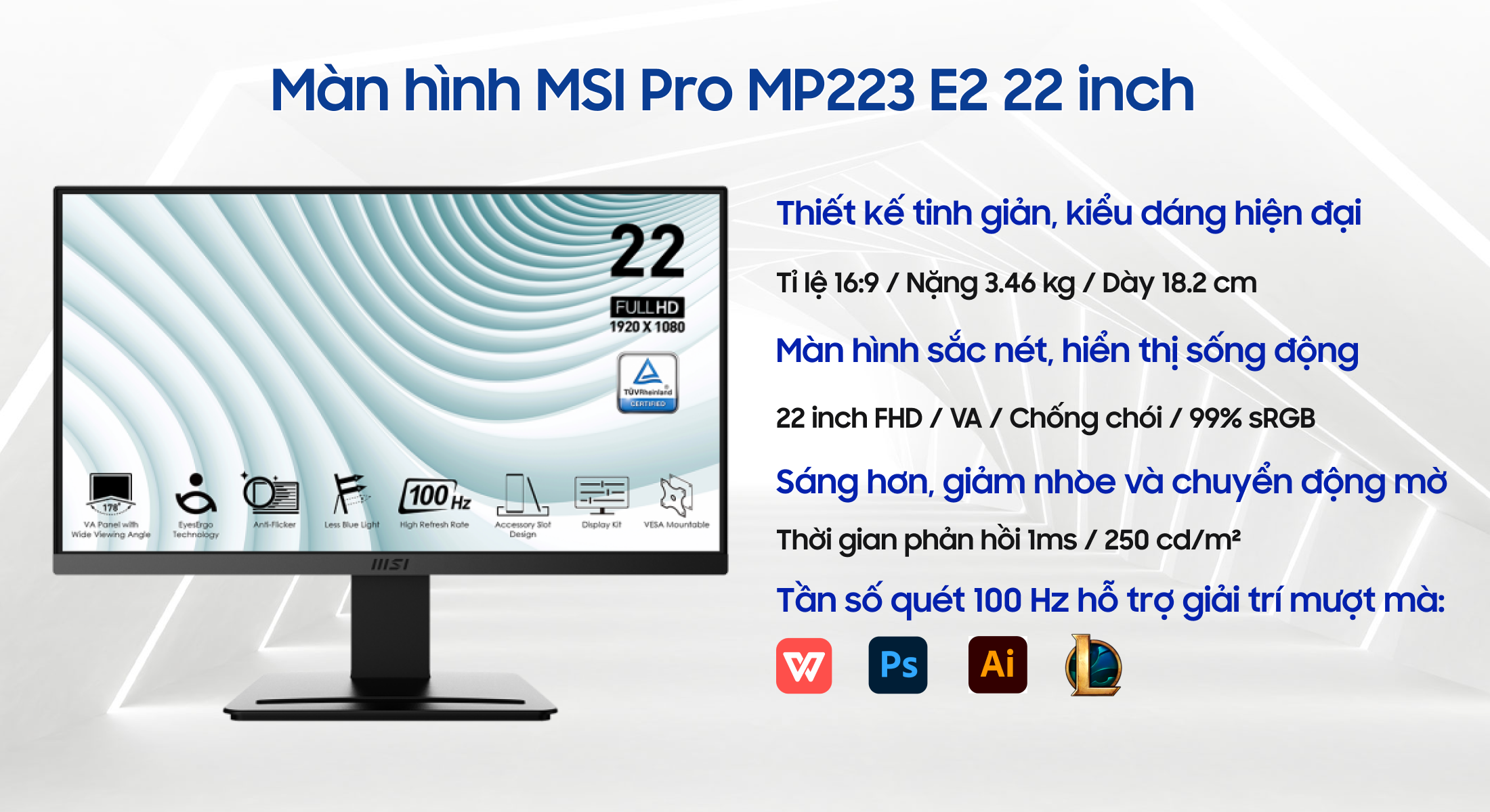 LCD MSI PRO MP223 E2 (FHD/VA/100HZ/1MS ) (BH 24T)